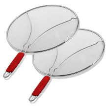 Set van 2 Spatbeschermers voor Koekenpannen, Zeef en Universeel Kookgerei, 33 cm (13 Inch), Voorkomt Spatten van Hete Olie, Handgreep,
