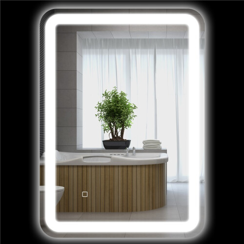 Miroir de salle de bain lumineux, commande tactile, antibuée, argent 1