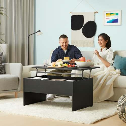ÖSTAVALL Adjustable coffee table, black, 90 cm