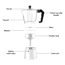 Moka Pot 300Ml 6 Cup Stovetop Espresso Maker with Free Stainless Steel Coffee Clip Spoon,Aluminum,Silver