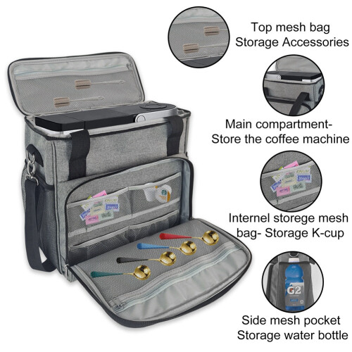 Coffee Maker Bag Single Serve Coffee Brewer Waterproof Storage Bag with Extra Pockets Coffee Machine Storage Bag 2