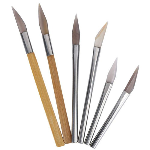 Agate-Knife Edged Burnisher Set Polishing Tools Carving Precious Metal with Bamboo Iron Handle 1
