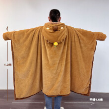 (1-L) Cartoon Cute Seal Cat Hooded Blanket Plush Cape Winter Green Flannel Wearable Robe With Gloves Home Office Napping Girl Gift