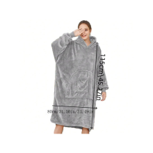 Oversized Wearable Blanket Hoodie Padded Warm Flannel Blanket Sweatshirt With Large Pockets And Sleeves For Adult Winter Lounge We