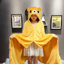(10, 100xx80cm) Cartoon Cute Cloak Blanket Flannel Lazy Shawl Cloak Student Hooded Home Office Nap Blanket Winter Bed Blanket Coral Velvet Warm