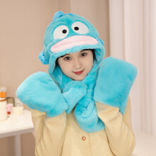 (220cm) Cute Fish Monster Cartoon Hooded Neck Pillow Scarf Thickened Rabbit Fur Velvet Blanket Winter Overnight Comfortable Warm Footmuffs