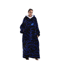 (8) Solid Color Autumn And Winter Lazy Blanket TV Blanket Cold-proof Hooded Home Clothes Long-sleeved Thickened Hooded Bathrobe Home C