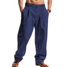 Casual Broek met Trekkoord voor Heren, Linnenmix Donkerblauw XXXL