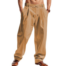 Casual Broek met Trekkoord voor Heren, Linnenmix Aardegeel XXXL