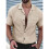Mens Textured Short Sleeve Camp Collar Shirt Khaki S 3