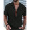 Mens Textured Short Sleeve Camp Collar Shirt Black S 3
