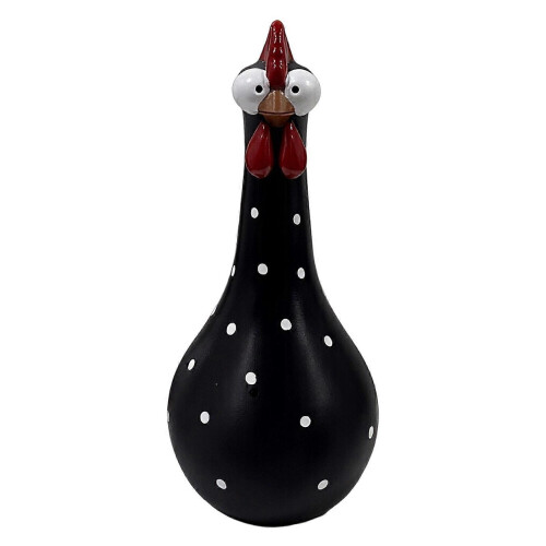(Black) Hand-Painted Chicken Statue - Whimsical Shelf & Windowsill Accent