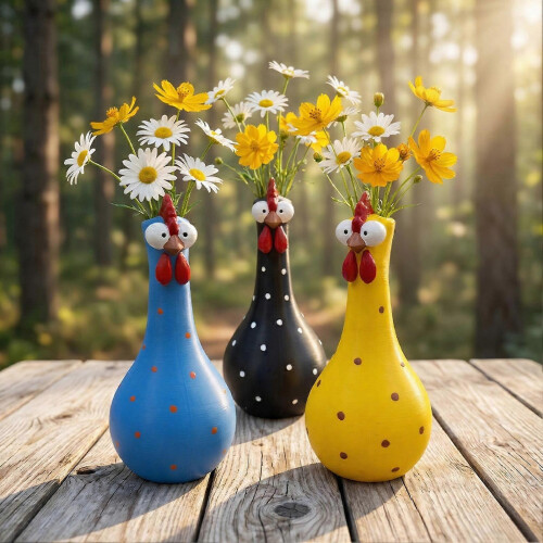 (Black) Hand-Painted Chicken Statue - Whimsical Shelf & Windowsill Accent 1