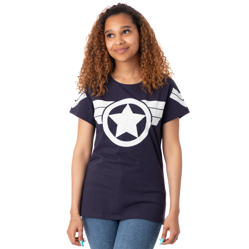 Marvel (Large) Captain America Short Sleeved T-Shirt (Womens Blue)