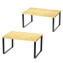 2 Pack Cabinet Shelf Organizers , Kitchen Counter Rack Shelves Riser, Stackable Expandable Spice Rack Wood
