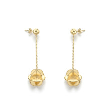 Jewelco London 9ct Yellow Gold 8mm 3D Origami Sphere and Chain Drop Earrings - 1-54-4849