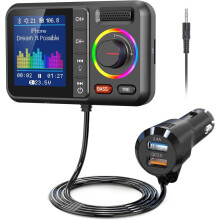 Bluetooth FM Transmitter for Car, Wireless Bluetooth 5.0 Adapter with Screen, Hands-Free Calling, Black
