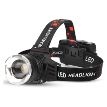 Wiederaufladbare LED-Stirnlampe, wasserdicht (IPX7), USB-aufladbar, zoombar, 90 verstellbar, ideal für Camping, Laufen und Radfahren