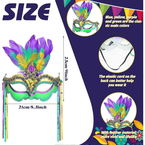 Masque de carnaval Mardi Gras 2026, modèle 6 pièces, dernier modèle. 1