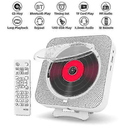 Portable CD Player Bluetooth Speaker Stereo LED Display Wall Mount IR Remote FM 1