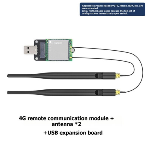 Módulo SIMCom 4G LTE Cat-4 con Antena + Placa de Expansión USB, Cobertura Global, Conector GNSS M.2 2
