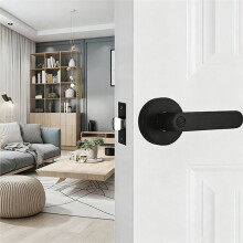 Matte Black Aluminum Alloy Interior Door Lock Lever Round Bedroom Door Handle with Key Heavy-Duty Privacy Lock