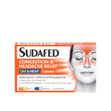 Sudafed Congestion & Headache Relief Day & Night Capsules (Pack of 16), Relieves Congestion and Hel