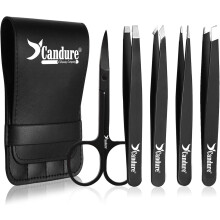 Candure Tweezers for Eyebrows - Professional Stainless Steel Slanted and Pointed Tip Hair Tweezers