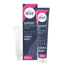 Veet Expert Hair Removal Cream, 200ml (with Spatula), All Skin Types, Legs & Body, Long Lasting Smo