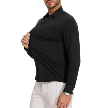 Mens Stretch Wrinkle-Free Long Sleeve Dress Shirt Slim Fit Button Down Casual and Business Top Black M