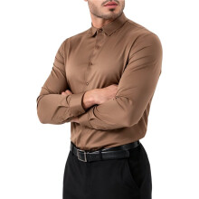 Mens Stretch Wrinkle-Free Long Sleeve Dress Shirt Slim Fit Button Down Casual and Business Top Khaki S