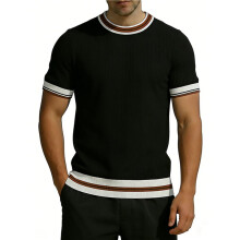 Herren-T-Shirt mit Rippstrick, Kurzen Ärmeln und Rundhalsausschnitt Schwarz S