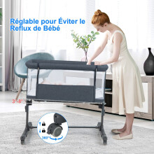 Baby-Beistellbett 3-in-1, Matratze, Reisetasche, Dunkelgrau