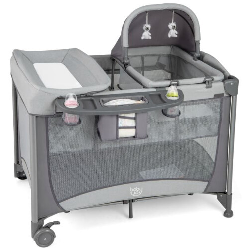 5-in-1 Baby-Reisebett mit Wickeltisch, Grau 1