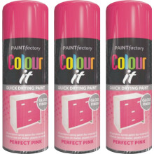 3x400ml Gloss Pink Spray Paint Metal Wood Plastic