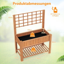 Houten verhoogd tuinbed met trellis en drainagegaten