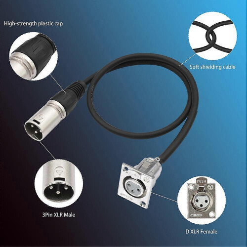 2-pak D-type XLR-kabel, gennemgangsstik, D XLR hun-til-han til premium sceneboks, patchpanel, panelmontering 1