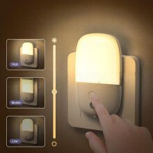 2 Pack Plug in Night Light with Dusk to Dawn Photocell Sensor, 5 Adjustable Brightness Levels, ON/Off/AUTO Modes, 3000K Warm White LED
