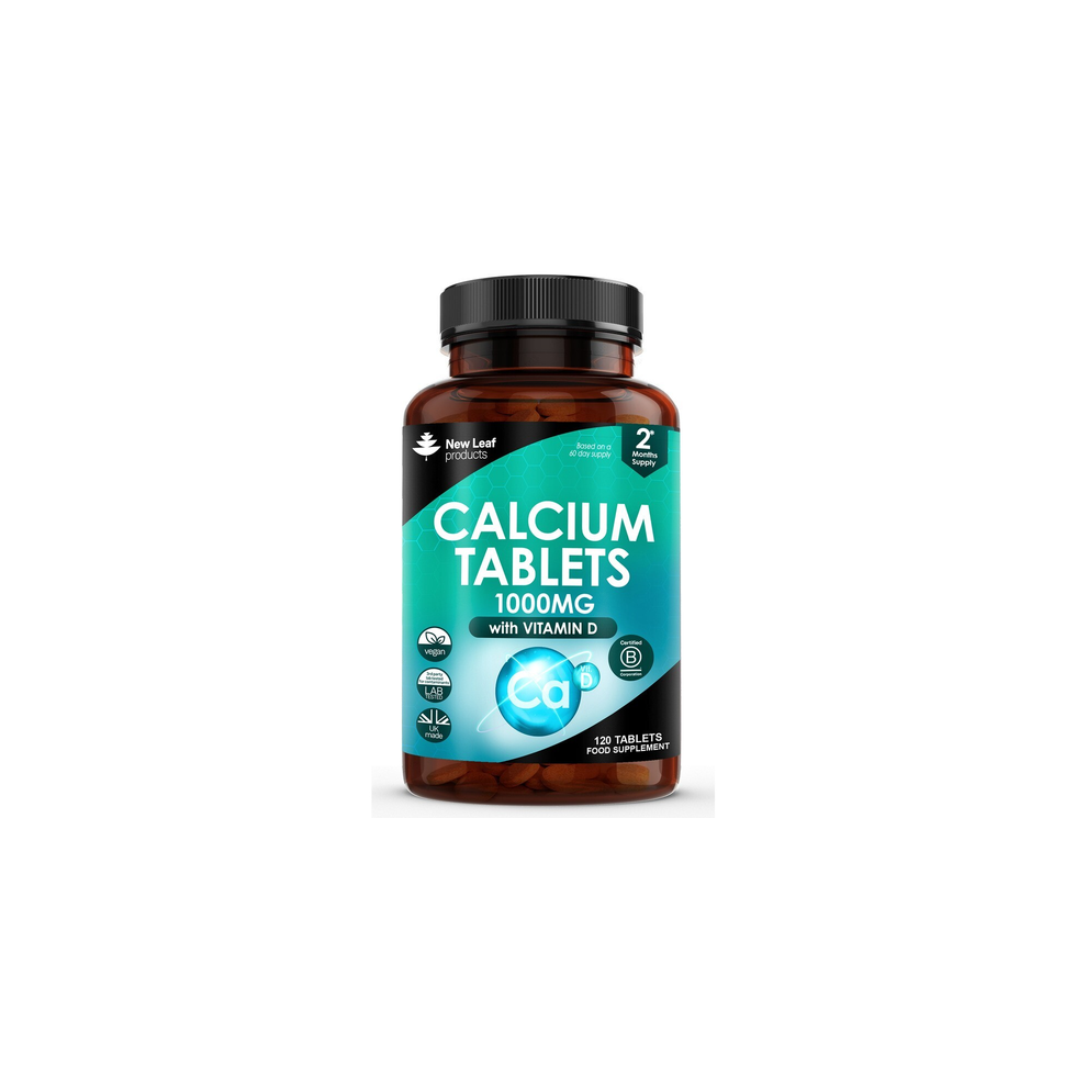 New Leaf Products Calcium Tablets - Calcium & Vitamin D3, 120 Tablets High Strength 1000Mg P/S