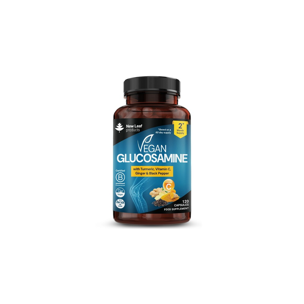 New Leaf Products Vegan Glucosamine Capsules + Turmeric, Vitamin C, Ginger & Black Pepper 120 Fill