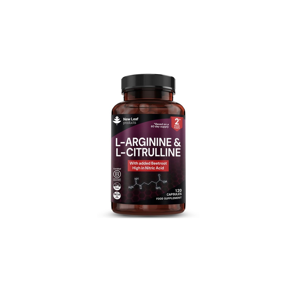 New Leaf Products L-Arginine & L-Citrulline Capsules With Beetroot Extract - Vegan 120 Fill