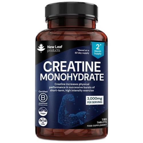 New Leaf Product Creatine Monohydrate Tablets 3000mg, 180 Tablets Muscle Growth Exercise Workout