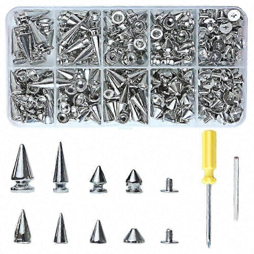 Κιτ 354 τεμαχίων Punk Spikes και Studs, 8 μεγέθη μεταλλικών κωνικών καρφιών για δερμά