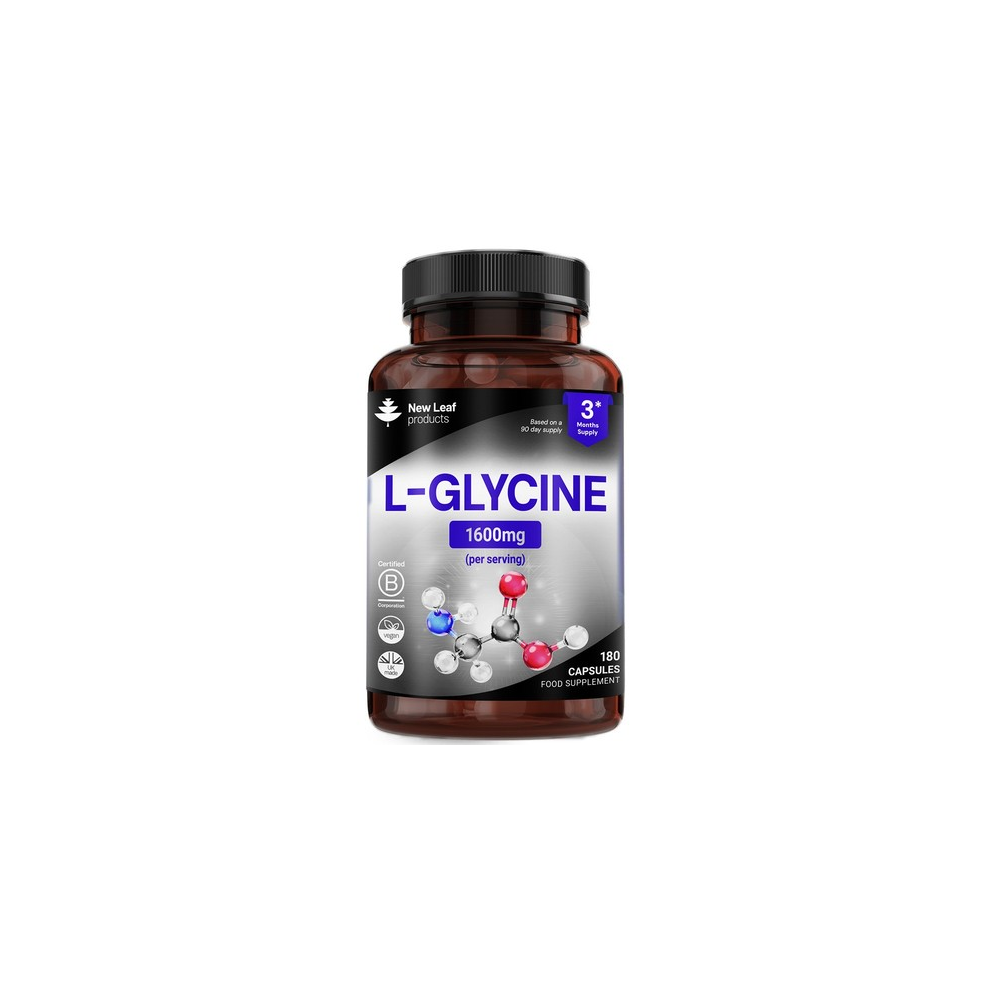New Leaf Products L-Glycine Capsules - 180 High Strength Vegan Amino Acid Supplements - 1600Mg P/S