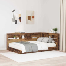 vidaXL Storage Headboard with Shelf Old Wood 207.5 x 137.5 x 76.5 cm