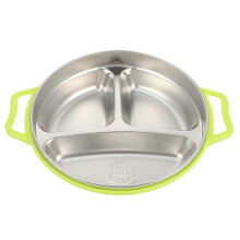 Platos divididos de acero inoxidable para niños, seguros y con asas, 3 compartimentos, color plata.