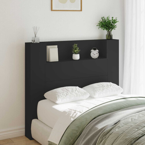 VidaXL vidaXL Storage Headboard with LED Black Engineered Wood