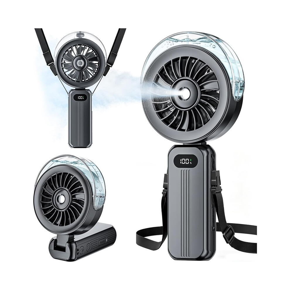 Deyuantang (Black) Handheld Misting Fan Portable - High Speed Hand Held Usb Rechargeable Fans With Mist & Led Display,
