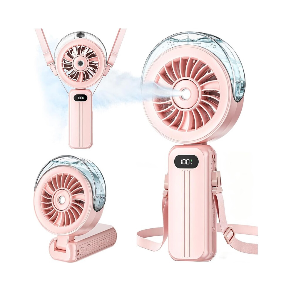 Deyuantang (Pink) Handheld Misting Fan Portable - High Speed Hand Held Usb Rechargeable Fans With Mist & Led Display,