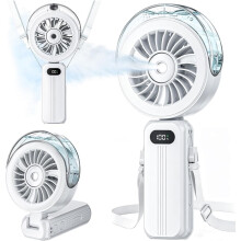 (White) HandHeld Misting Fan Portable - High Speed Hand Held USB Rechargeable Fans with Mist & LED Display,